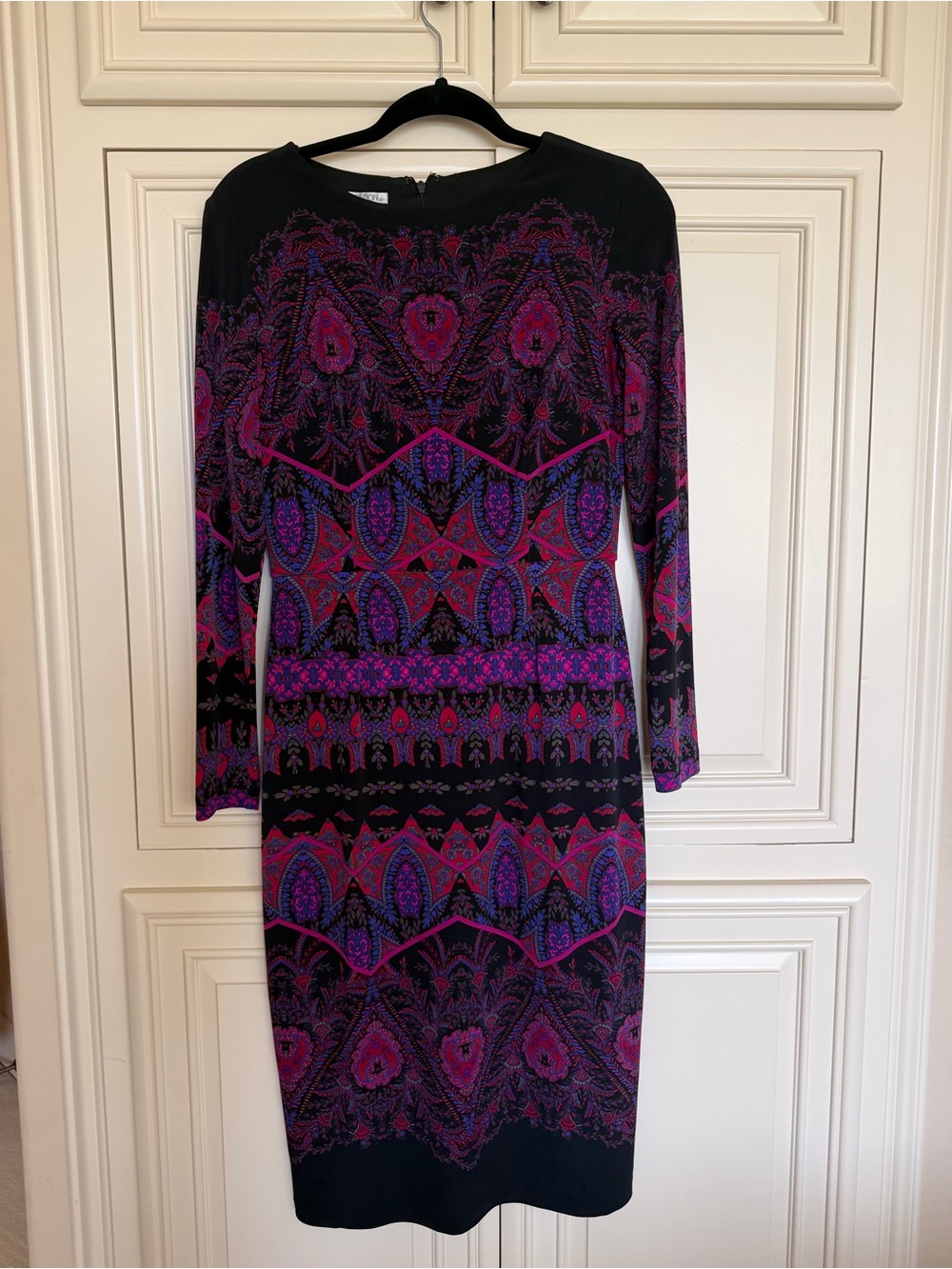 Maggy London Black Long-Sleeve Dress with Pink & Purple Paisley